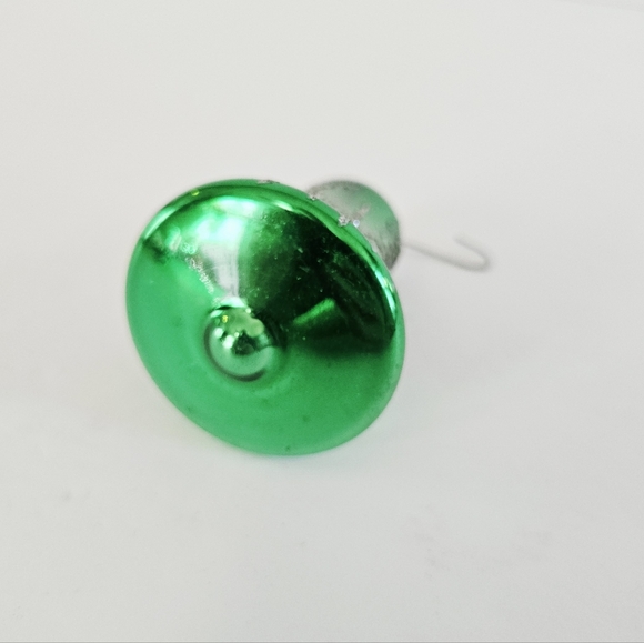 Vintage WEST GERMANY Mercury Glass Mica Drawn Green Snowflake Bell Ornament - Picture 7 of 12